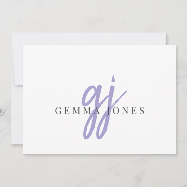 Elegant Script Lavender Monogram Initials Name  Card (Front)
