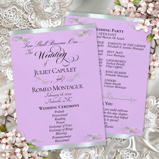 Elegant Script - Lavender/Silver Wedding Programme (Creator Uploaded)