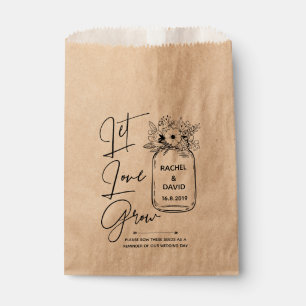 Elegant Script  LET LOVE GROW Wedding Favour Bags