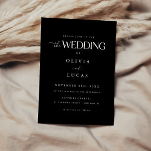 Elegant Script Lettering Black Wedding Invitation