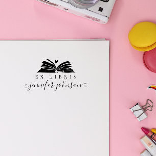 Elegant Script Library Book Ex Libris Rubber Stamp