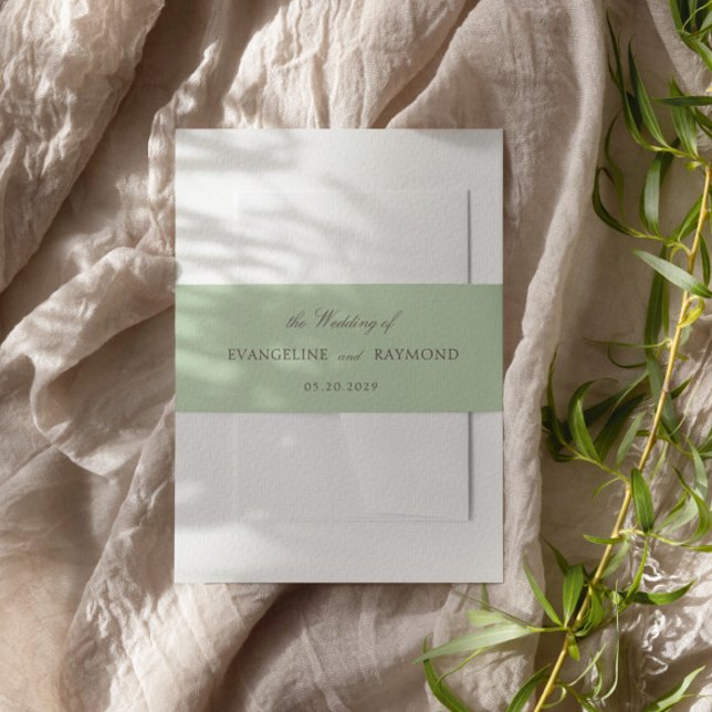 Elegant Script Light Green Rococo Wedding Invitation Belly Band (Creator Uploaded)