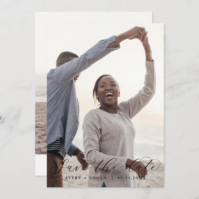 Elegant Script Light Photo Template Save the Date (Front/Back)