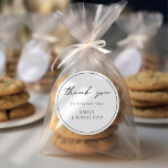 Elegant Script Line Border Wedding Thank you Classic Round Sticker<br><div class="desc">Elegant Script Line Border Wedding Thank you. A modern typographcal design for your wedding favours,  with stylish set typography for Thank You. Easily personalise the rest of the text.</div>