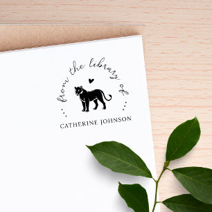 Elegant Script Lioness Heart Custom Library Book Rubber Stamp