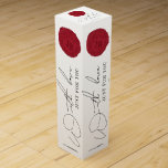 Elegant Script Logo Red Wax Stamp Business Gift Wine Box<br><div class="desc">Personalise your wine bottle with this modern wine box design. This elegant business wine gift box design features a thin calligraphy font, with a personalised message on the sides and space for your name and initials on the back. The luxurious faux red wax stamp adds style and sophistication to this...</div>