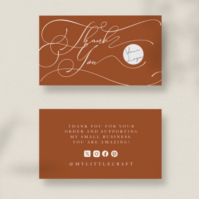 Elegant Script Logo Thank You Branding Terracotta Business Card (Creator Uploaded)