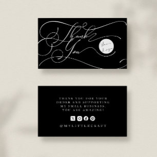 Elegant Script Logo Thank You Small Branding Black Business Card