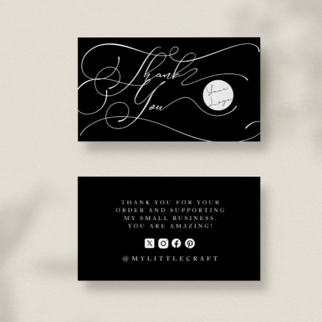 Elegant Script Logo Thank You Small Branding Black Business Card (Creator Uploaded)