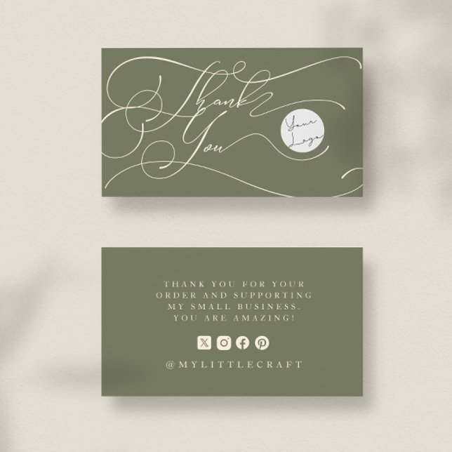 Elegant Script Logo Thank You Small Branding Green Business Card (Creator Uploaded)
