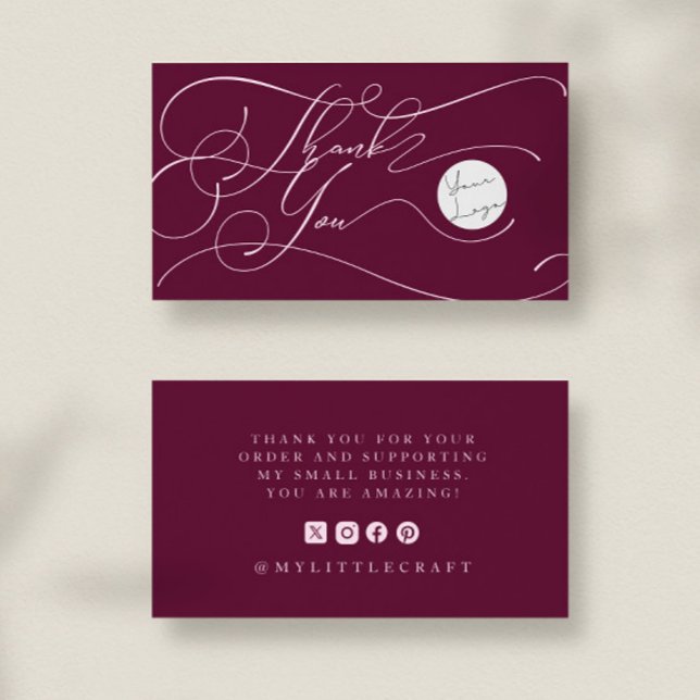 Elegant Script Logo Thank You Small Branding Red Business Card (Creator Uploaded)