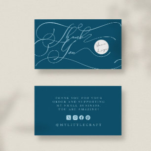Elegant Script Logo Thank You Small Branding Teal Business Card