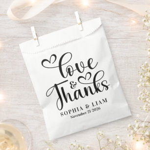 Elegant Script Love and Thanks Wedding Favour Bags