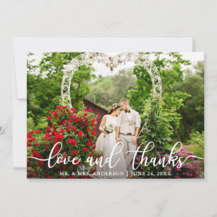 Elegant Script Love and Thanks Wedding Photo Thank You Card
