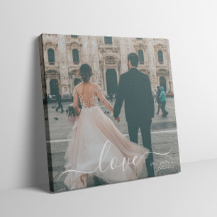 Elegant Script Love Mr Mrs Custom Wedding Photo Canvas Print