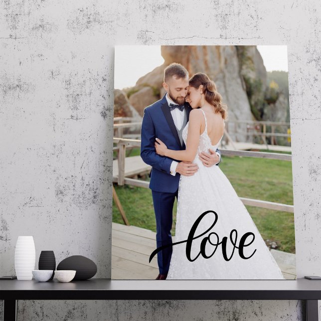 Elegant Script Love Photo Wedding Anniversary Gift Canvas Print (Creator Uploaded)