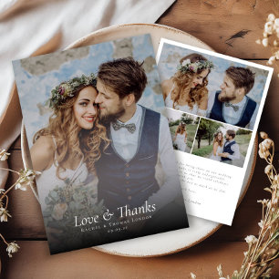 Elegant Script Love & Thanks Photo Collage Wedding Thank You Card