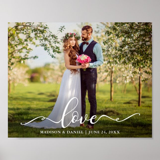 Elegant Script Love Wedding Bride and Groom Photo Poster (Front)