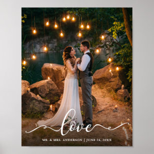 Elegant Script Love Wedding Bride Groom Photo Poster