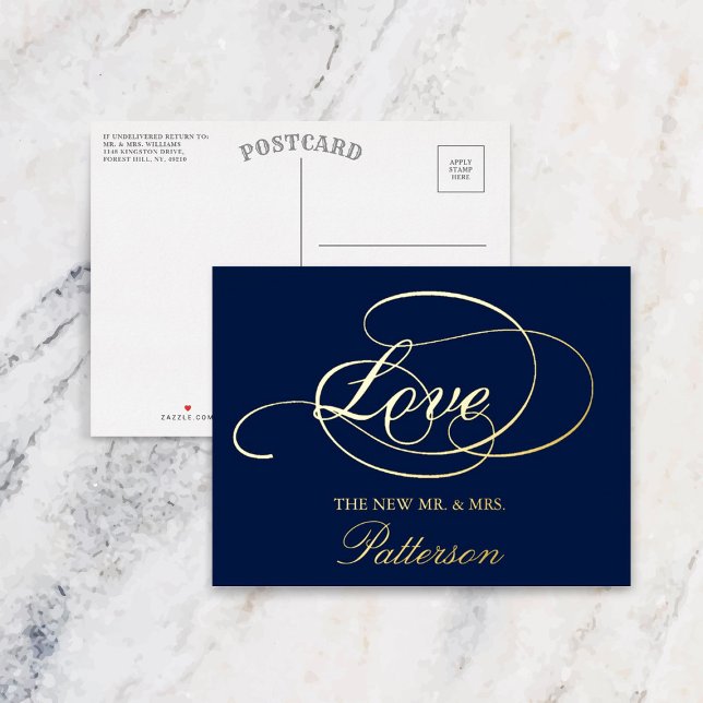 Elegant Script "Love" Wedding Thank You Real Foil Invitation Postcard (Creator Uploaded)