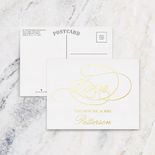 Elegant Script "Love" Wedding Thank You Real Foil Invitation Postcard