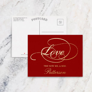 Elegant Script "Love" Wedding Thank You Real Foil Invitation Postcard