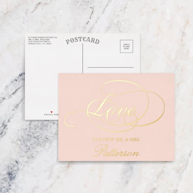 Elegant Script "Love" Wedding Thank You Real Foil Invitation Postcard (Creator Uploaded)