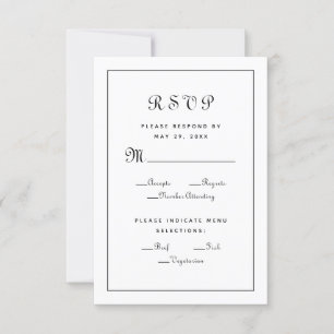 Elegant Script Meal Black White Wedding Enclosure RSVP Card
