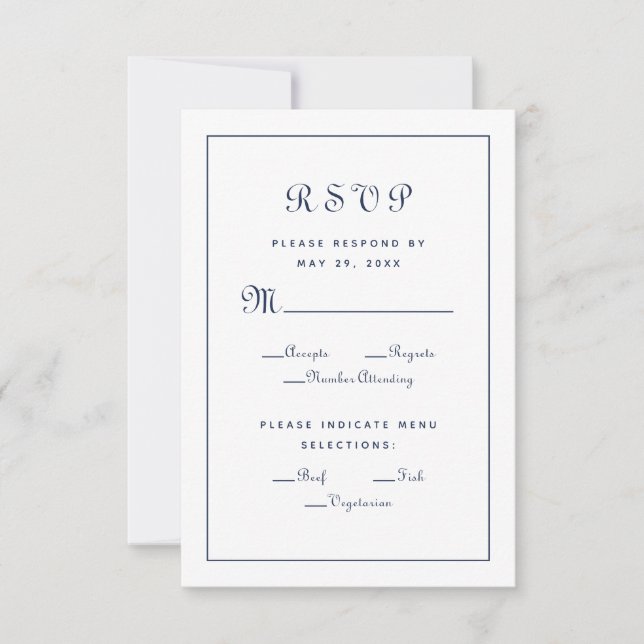 Elegant Script Meal Choice Blue Wedding Enclosure  RSVP Card (Front)