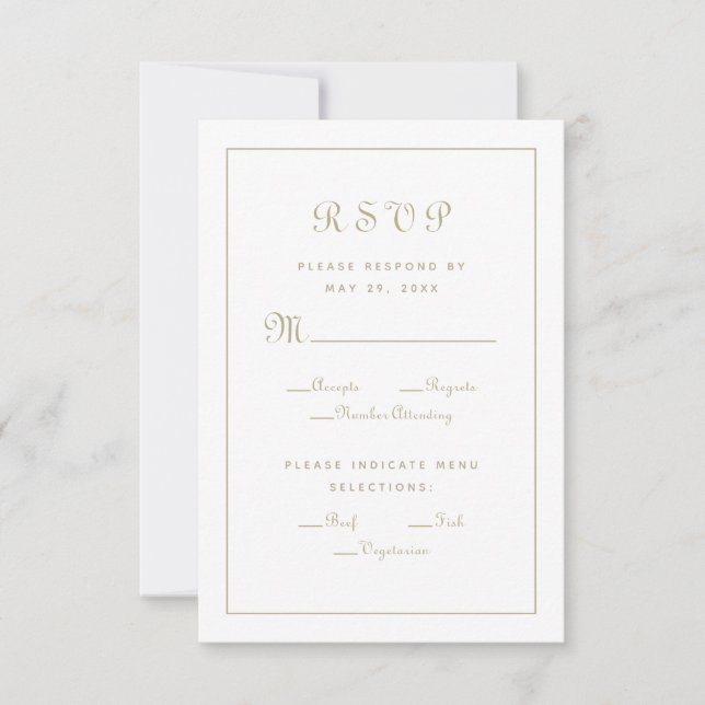 Elegant Script Meal Choice Gold Wedding Enclosure RSVP Card (Front)