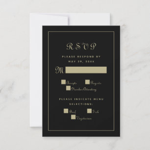 Elegant Script Meal Wedding Enclosure Black Gold RSVP Card
