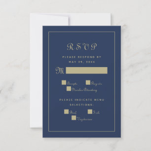 Elegant Script Meal Wedding Enclosure Blue Gold RSVP Card