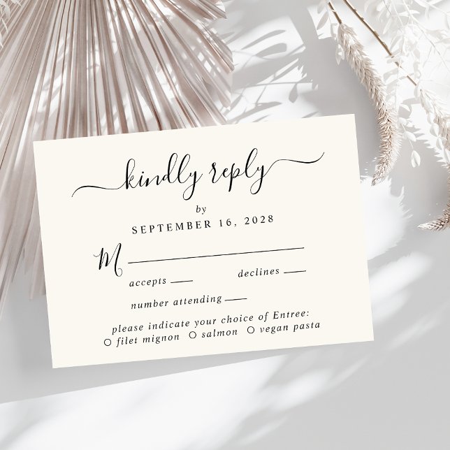 Elegant Script Menu Choice Cream Wedding RSVP (Creator Uploaded)