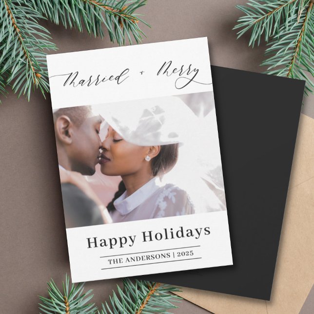 Elegant Script Merried Merry Photo Christmas  Holiday Card (Creator Uploaded)