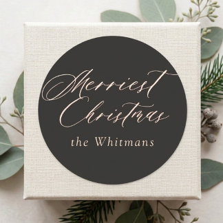 Elegant Script Merriest Christmas Custom Colour Classic Round Sticker