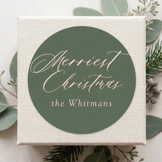 Elegant Script Merriest Christmas Custom Colour Classic Round Sticker