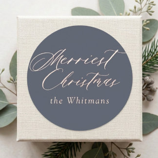 Elegant Script Merriest Christmas Custom Colour Classic Round Sticker