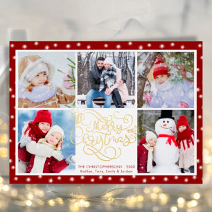 Elegant Script Merry Christmas 5 Photo Collage