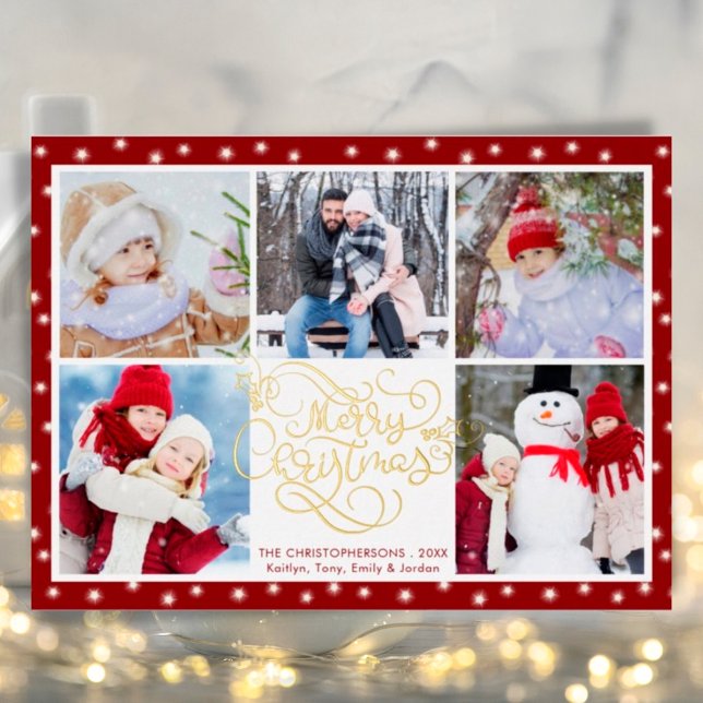 Elegant Script Merry Christmas 5 Photo Collage (Creator Uploaded)