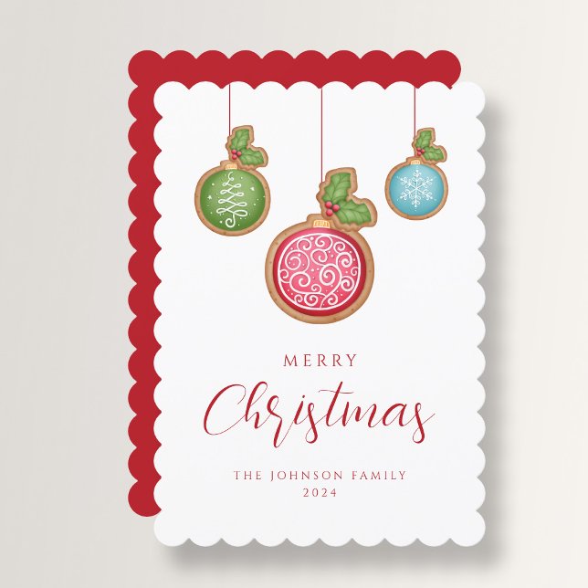Elegant Script Merry Christmas Baubles  Holiday Card (Elegant Script Merry Christmas Baubles Holiday Card)