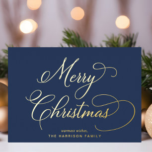 Elegant Script Merry Christmas Blue