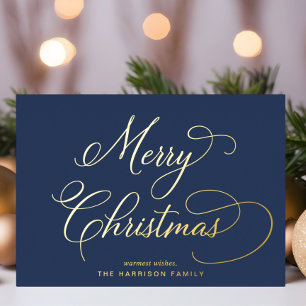 Elegant Script Merry Christmas Blue Photo