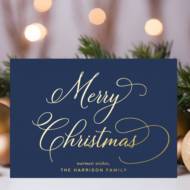 Elegant Script Merry Christmas Blue Photo (Creator Uploaded)