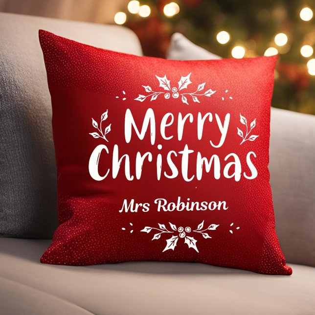 Elegant Script Merry Christmas Custom Name Family Cushion (Creator Uploaded)
