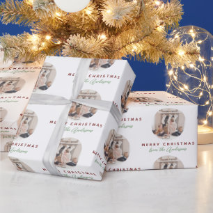 Elegant Script Merry Christmas Family Name Photo Wrapping Paper