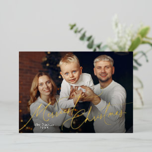 Elegant Script Merry Christmas Family Photo