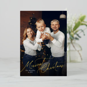 Elegant Script Merry Christmas Family Photo