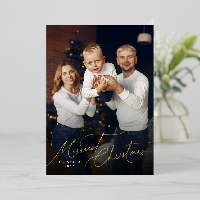 Elegant Script Merry Christmas Family Photo (Standing Front)