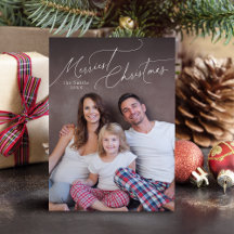 Elegant Script Merry Christmas Family Photo Holida