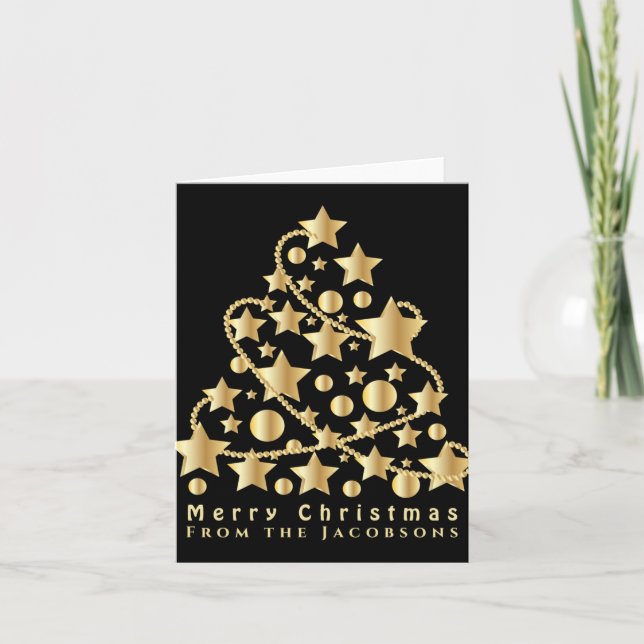 Elegant Script Merry Christmas Gold Star Black T S Card (Front)